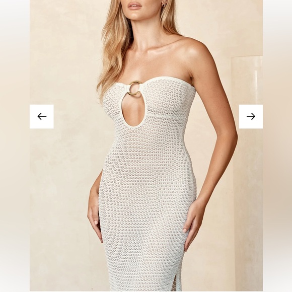 MONTEGO BANDEAU DRESS - IVORY LUREX LACE CROCHET Size P - Picture 3 of 12